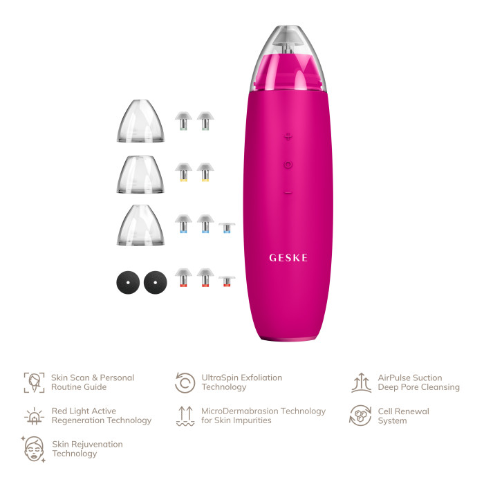 Мікродермабразійний пристрій для видалення чорних цяток GESKE MicroDermabrasion Blackhead Remover 7в1 magenta