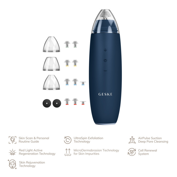 Мікродермабразійний пристрій для видалення чорних цяток GESKE MicroDermabrasion Blackhead Remover 7в1 midnight