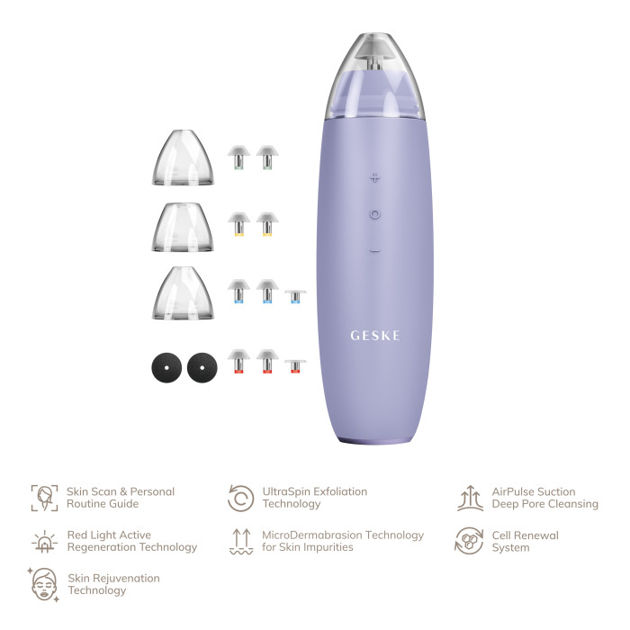 Мікродермабразійний пристрій для видалення чорних цяток GESKE MicroDermabrasion Blackhead Remover 7в1 purple