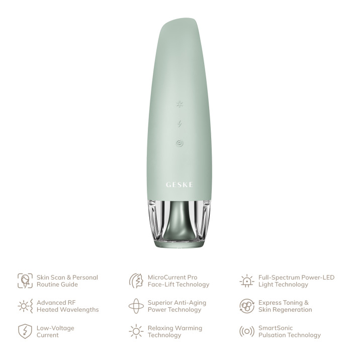 Антивіковий LED-випромінювач для відновлення шкіри обличчя GESKE Anti-Aging Skin Renewer 9в1 green