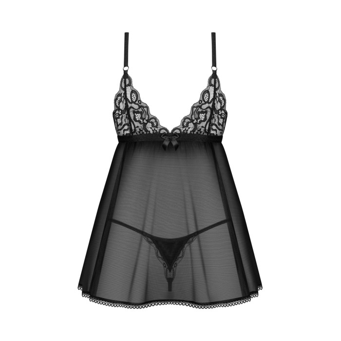 Сорочка бебі-дол Obsessive Blomentis babydoll & thong, M/L, мереживний ліф, стрінги в комплекті