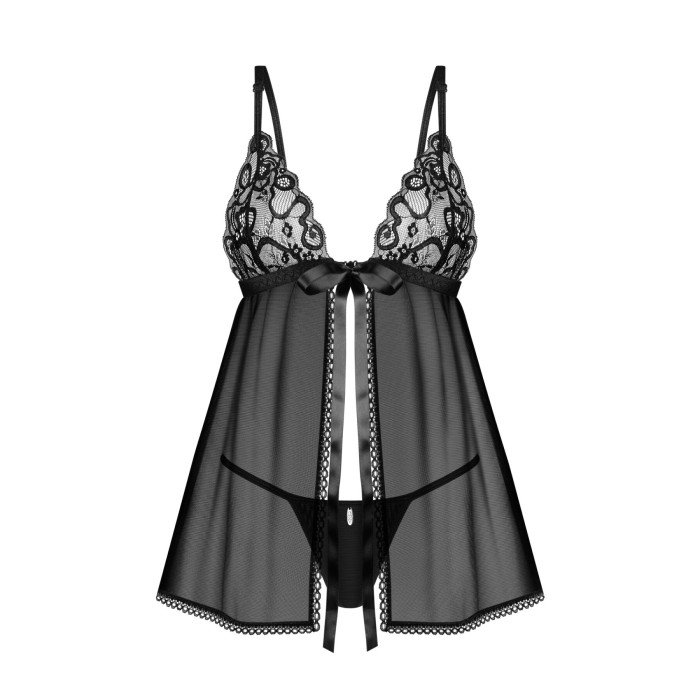 Сорочка бебі-дол Obsessive Blomentis babydoll & thong, XL/2XL, мереживний ліф, стрінги в комплекті
