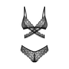 Комплект Obsessive Blomentis 2-pcs set, XS/S, мереживний, ліф із зав’язками на спині, трусики-сліпи