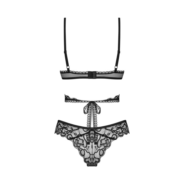 Комплект Obsessive Blomentis 2-pcs set, XS/S, мереживний, ліф із зав’язками на спині, трусики-сліпи