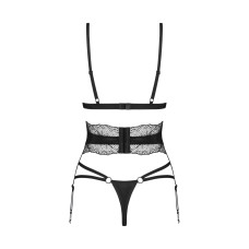 Комплект Obsessive Lobellis 3-pcs set, M/L, чорний, ліф з м’якою чашкою, стрінги, пояс для панчіх