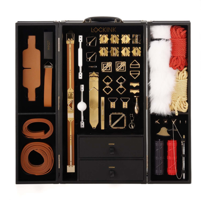 БДСМ-набір LOCKINK All-in-1 BDSM Play Kit, коричневий, ремені, маска, кляпи, анальні пробки, свічки