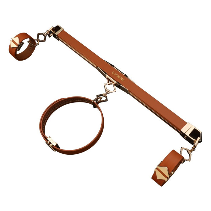 Фіксатор-розпірка LOCKINK Adjustable Spreader Bar Set, коричневий, шкіряний, ремені для шиї, рук/ніг