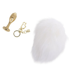 Металева анальна пробка — кролячий хвіст LOCKINK SEVANDA White Bunny-Tail Anal Rose-shape Plug