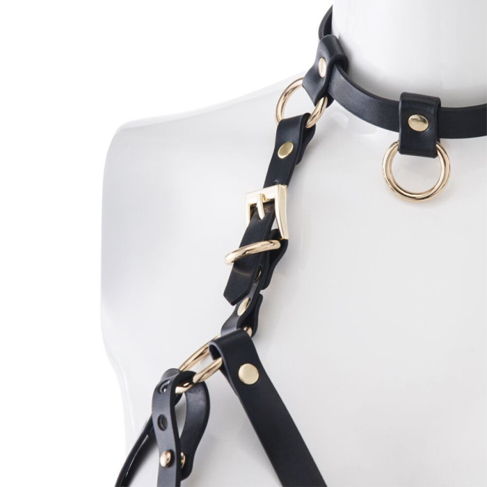 Портупея на грудь LOCKINK SEVANDA Queen Chest Harness with Removable Bra, чорна, зі знімними пестис