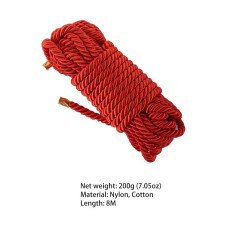 Мотузка для шибарі LOCKINK SEVANDA Shibari Pratice Rope, червона, 8 м, нейлон+бавовна