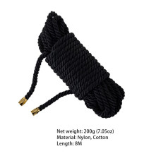Мотузка для шибарі LOCKINK SEVANDA Shibari Pratice Rope, чорна, 8 м, нейлон+бавовна