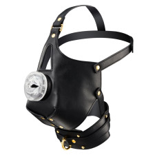Маска-збруя для мінету з повідцем LOCKINK SEVANDA Blowjob Head Muzzle with Leash, чорна