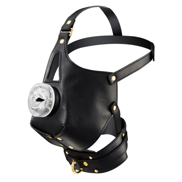 Маска-збруя для мінету з повідцем LOCKINK SEVANDA Blowjob Head Muzzle with Leash, чорна
