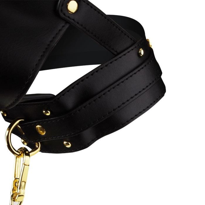 Маска-збруя для мінету з повідцем LOCKINK SEVANDA Blowjob Head Muzzle with Leash, чорна