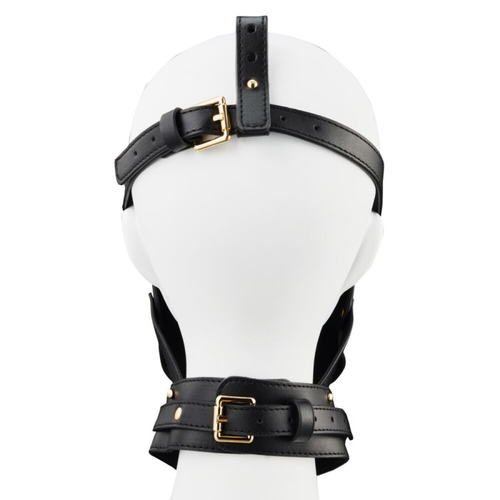 Маска-збруя для мінету з повідцем LOCKINK SEVANDA Blowjob Head Muzzle with Leash, чорна