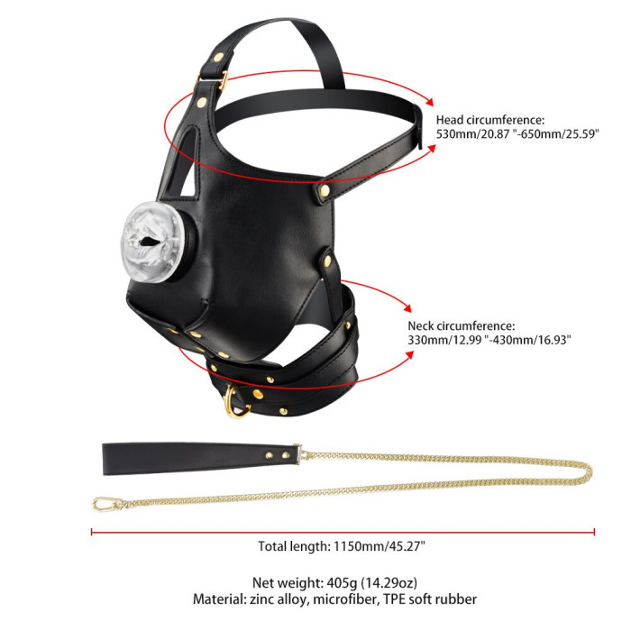 Маска-збруя для мінету з повідцем LOCKINK SEVANDA Blowjob Head Muzzle with Leash, чорна