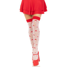 Панчохи Leg Avenue Polka Dot Mushroom Thigh Highs, One Size, біло-червоні, на резинці, малюнок — гриби