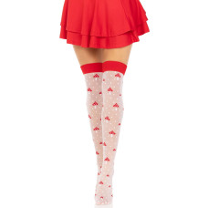 Панчохи Leg Avenue Polka Dot Mushroom Thigh Highs, One Size, біло-червоні, на резинці, малюнок — гриби