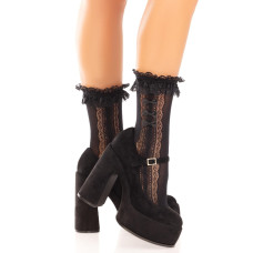 Шкарпетки ажурні Leg Avenue Mini Bow Lace Anklet, чорні, з рюшами, декор — бантики