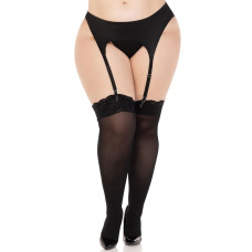 Панчохи Leg Avenue Lace top opaque thigh highs, 1X/2X, чорні, напівпрозорі, мереживна резинка