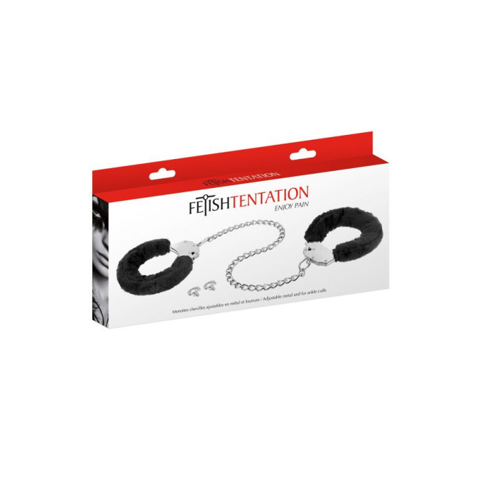 Металеві поножі з хутром Fetish Tentation Adjustable metal and fur ankle cuffs, 2 ключі