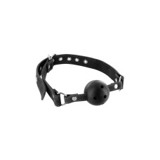 Повітропроникний кляп Fetish Tentation Premium Leather gag with stiff ball, шкіряний ремінець