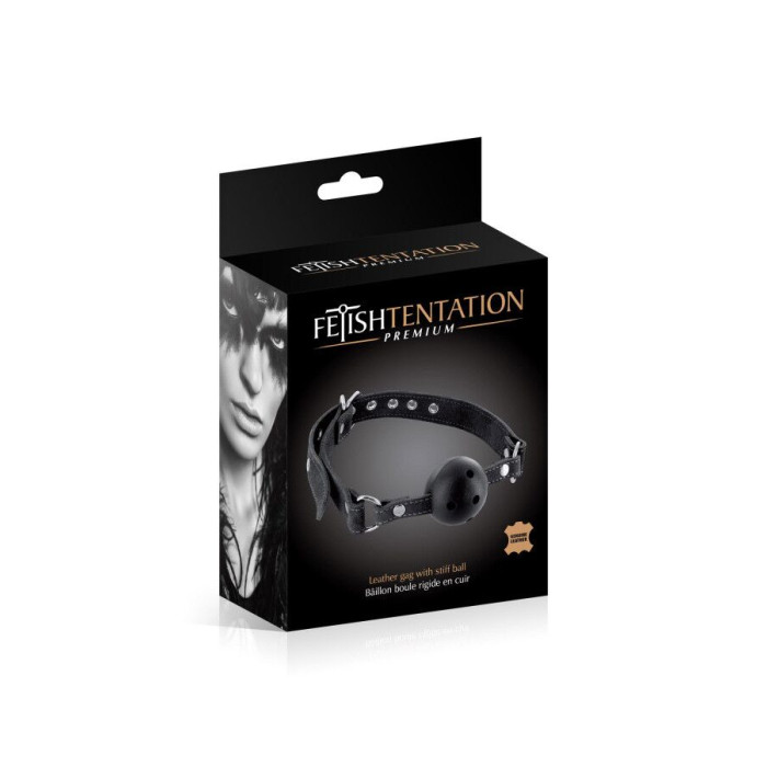 Повітропроникний кляп Fetish Tentation Premium Leather gag with stiff ball, шкіряний ремінець