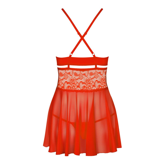 Бебі-дол Obsessive 838-BAB-3 babydoll & thong, 2XL/3XL, червоний, мереживний ліф, стрінги в комплекті