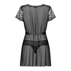 Пеньюар Obsessive Alluria peignoir & thong, L/XL, прозорий, з мереживом, пояс, трусики в комплекті