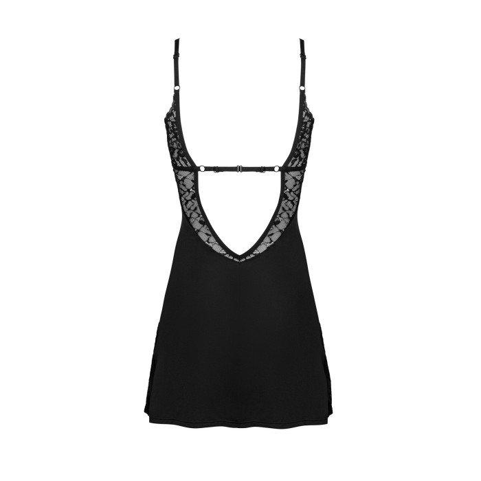 Сорочка Obsessive Bellastia chemise & thong, XL/2XL, непрозора, фігурне декольте, стрінги в наборі