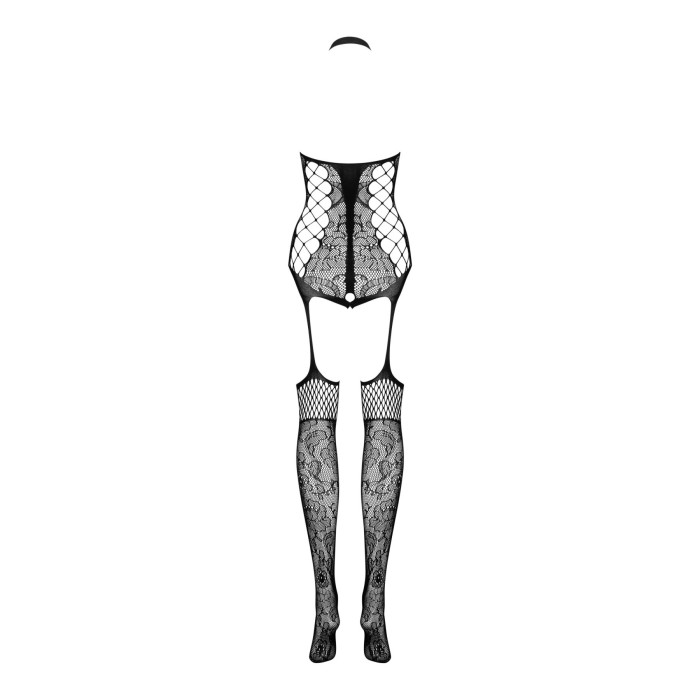 Бодістокінг Obsessive Bodystocking F240, XL/XXL, чорний, мереживний малюнок, імітація боді з панчохами