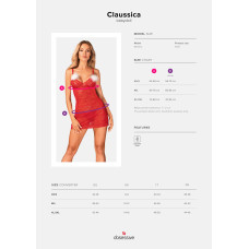 Новорічна сорочка Obsessive Claussica, M/L, червона, прозора з візерунком, стрінги в комплекті