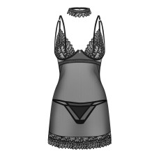 Сорочка Obsessive Donarella chemise & thong, XL/2XL, мереживний ліф, чокер та стрінги в комплекті
