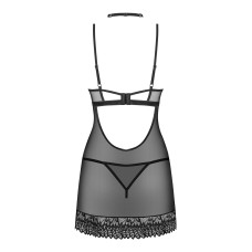 Сорочка Obsessive Donarella chemise & thong, XL/2XL, мереживний ліф, чокер та стрінги в комплекті