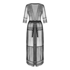 Пеньюар Obsessive Estiqua peignoir, XS/S, чорний, прозорий, на поясі, довжина до щиколоток