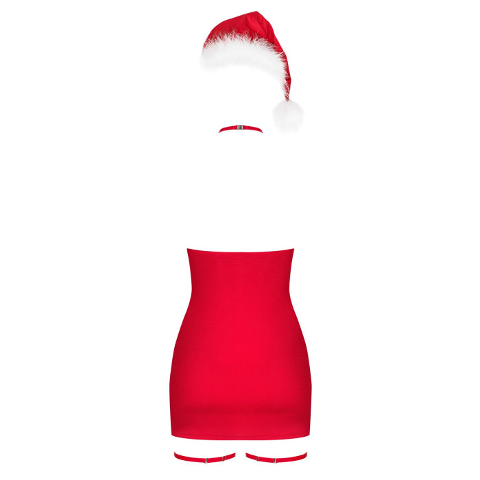 Новорічна сорочка Obsessive Kissmas chemise, S/M, червона, чокер, гартери та шапочка з помпоном