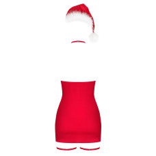 Новорічна сорочка Obsessive Kissmas chemise 2XL/3XL, червона, чокер, гартери та шапочка з помпоном