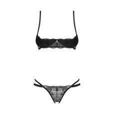 Комплект Obsessive Nutris 2-pcs crotchless set, XS/S, ліф з відкритими чашками, трусики з доступом
