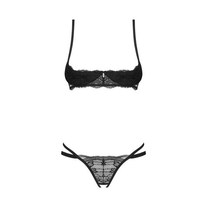 Комплект Obsessive Nutris 2-pcs crotchless set, XS/S, ліф з відкритими чашками, трусики з доступом