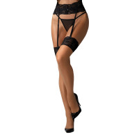 Панчохи Obsessive Nutris stockings, XL/2XL, тілесні, з чорним мереживом, під пояс