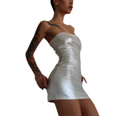 Мінісукня D&A, XS-S, white, nylon-lycra відкриті плечі з блискавкою на всю довжину