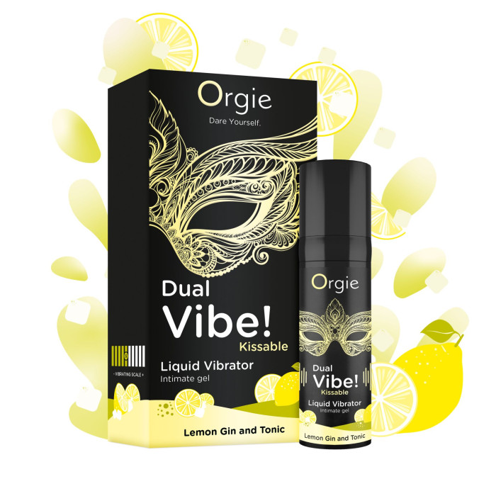 Рідкий вібратор Orgie Dual Vibe! Lemon Gin And Tonic Kissable Liquid Vibrator, 15 мл