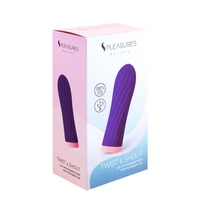 Віброкуля S Pleasures Bullets Twist & Shout Purple, фіолетова, ребриста поверхня, 10 режимів