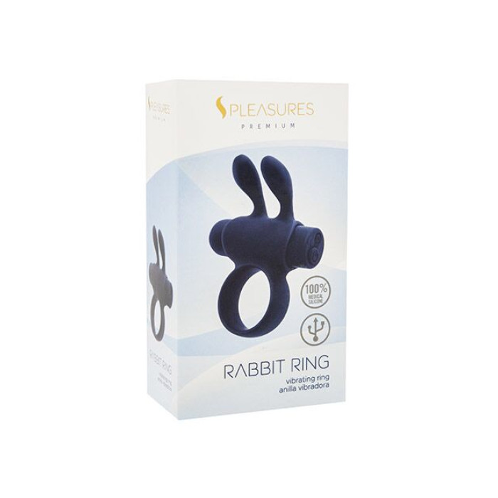 Ерекційне віброкільце S Pleasures Premium Rabbit Ring чорне, зі знімною віброкулею та вушками