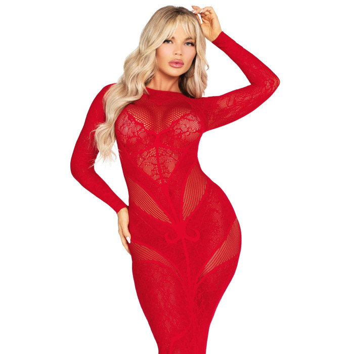 Сукня з довгим рукавом Leg Avenue Lace and Net Bodycon Gown One Size, Red
