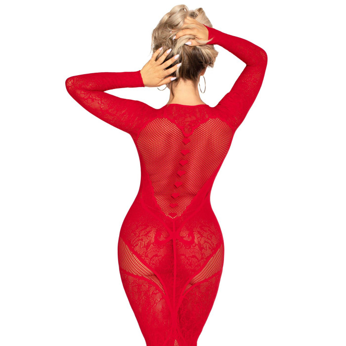 Сукня з довгим рукавом Leg Avenue Lace and Net Bodycon Gown One Size, Red