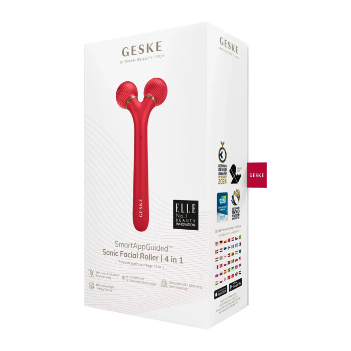 Електронний ультразвуковий ролик для обличчя GESKE Sonic Facial Roller 4в1 red