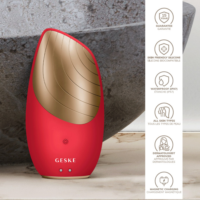 Електронна звукова термо щітка для обличчя GESKE Sonic Thermo Facial Brush 6в1 red