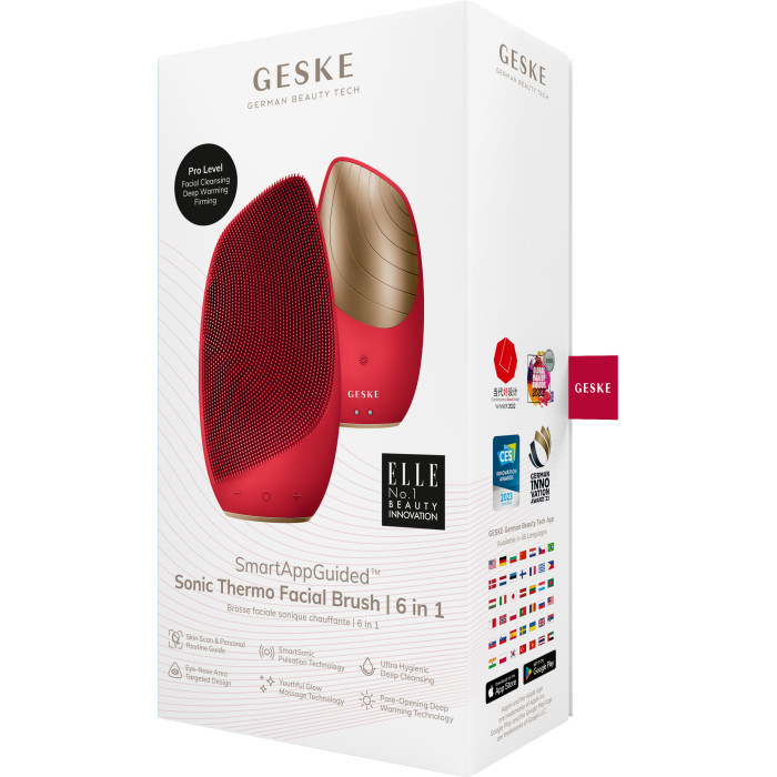 Електронна звукова термо щітка для обличчя GESKE Sonic Thermo Facial Brush 6в1 red