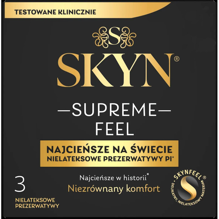 Ультратонкі безлатексні презервативи SKYN Supreme Feel 3 шт, 0,035 мм, природна текстура шкіри